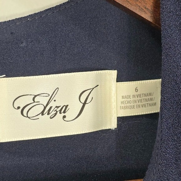 ELIZA J Jumpsuit 6 Blue Ruffle Contrast Cap Sleeve Wide Leg Cropped Preppy - Picture 7 of 16